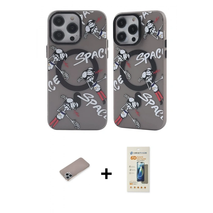 MARSİLYAN™- iPhone 12 Pro Max Kılıf Nova Doku Koleksiyonu - Siyah 6D Mat Seramik Hayalet Nano Ekran Koruyucu + Shine Kamera Lens Koruma Cam - SABE