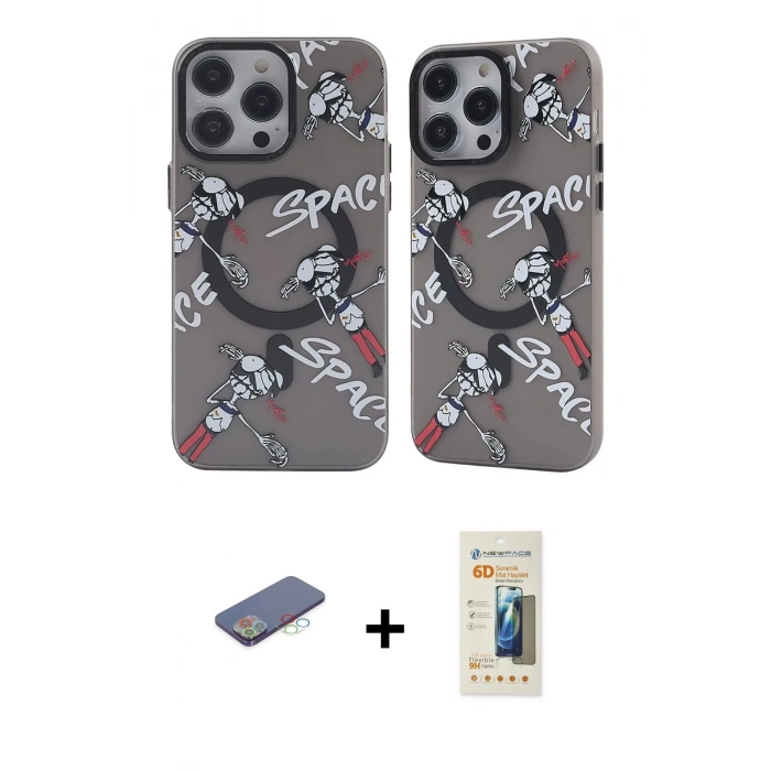 MARSİLYAN™- iPhone 12 Pro Max Kılıf Nova Doku Koleksiyonu - Siyah 6D Mat Seramik Hayalet Nano Ekran Koruyucu + Mavi Renkli Kamera Lens Koruma Cam