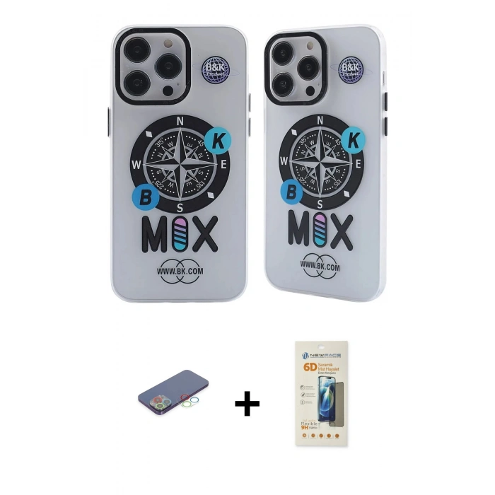 MARSİLYAN™- iPhone 12 Pro Max Kılıf Nova Doku Koleksiyonu - Siyah 6D Mat Seramik Hayalet Nano Ekran Koruyucu + Mavi Renkli Kamera Lens Koruma Cam