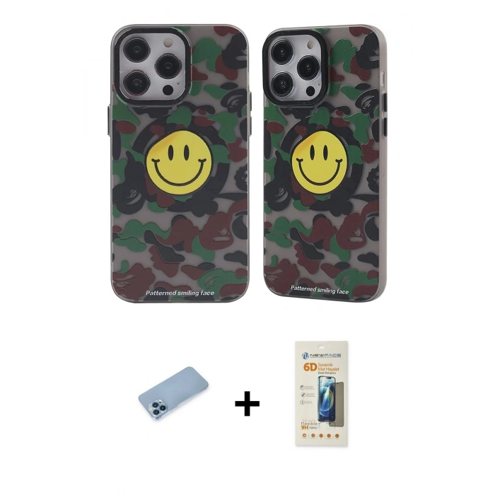 MARSİLYAN™- iPhone 12 Pro Max Kılıf Nova Doku Koleksiyonu - Siyah 6D Mat Seramik Hayalet Nano Ekran Koruyucu + Shine Kamera Lens Koruma Cam - MI