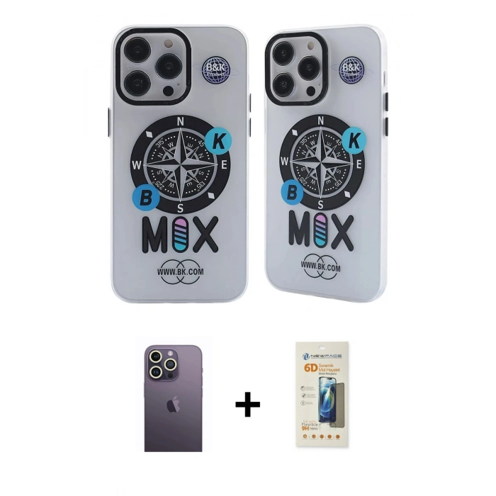 MARSİLYAN™- iPhone 12 Pro Max Kılıf Nova Doku Koleksiyonu - Siyah 6D Mat Seramik Hayalet Nano Ekran Koruyucu + Neon Fosforlu Kamera Lens - BZ