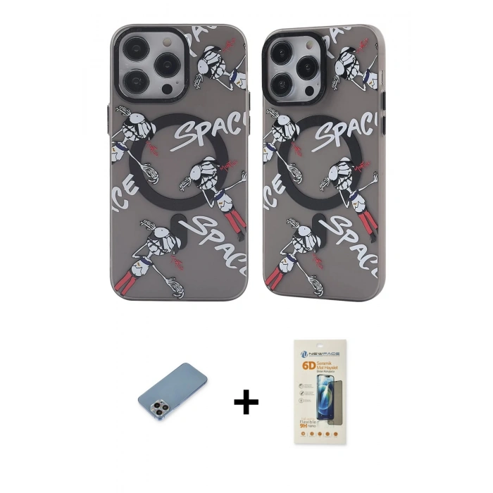 MARSİLYAN™- iPhone 12 Pro Max Kılıf Nova Doku Koleksiyonu - Siyah 6D Mat Seramik Hayalet Nano Ekran Koruyucu + Shine Kamera Lens Koruma Cam - GI