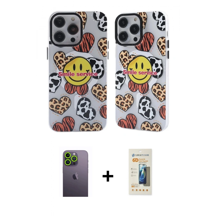 MARSİLYAN™- iPhone 12 Pro Max Kılıf Nova Doku Koleksiyonu - Siyah 6D Mat Seramik Hayalet Nano Ekran Koruyucu + Neon Fosforlu Kamera Lens - YL