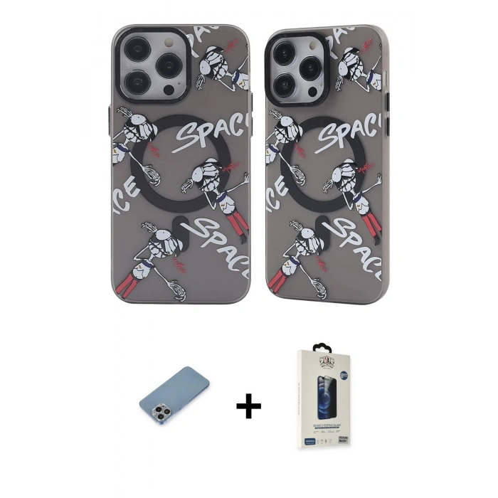 MARSİLYAN™- iPhone 12 Pro Max Kılıf Nova Doku Koleksiyonu - Siyah Bilvis Hayalet Cam Ekran Koruyucu + Shine Kamera Lens Koruma Cam - GI