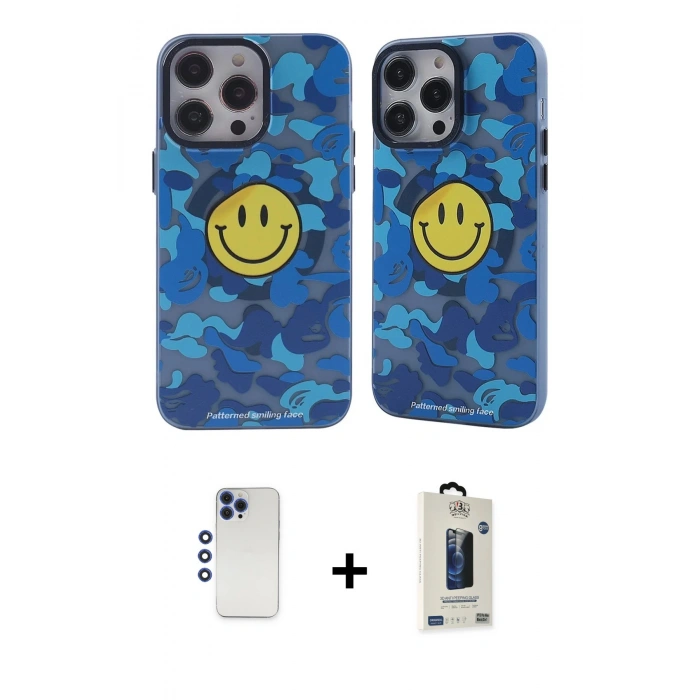 MARSİLYAN™- iPhone 12 Pro Max Kılıf Nova Doku Koleksiyonu - Siyah Bilvis Hayalet Cam Ekran Koruyucu + Lacivert Shine Kamera Lens