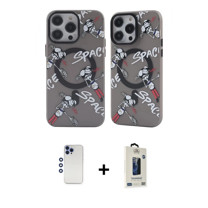 MARSİLYAN™- iPhone 12 Pro Max Kılıf Nova Doku Koleksiyonu - Siyah Bilvis Hayalet Cam Ekran Koruyucu + Lacivert Shine Kamera Lens