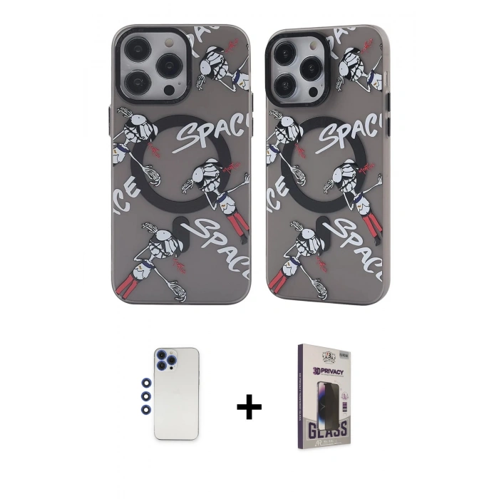 MARSİLYAN™- iPhone 12 Pro Max Kılıf Nova Doku Koleksiyonu - Siyah Bilvis Hayalet Cam Ekran Koruyucu + Shine Kamera Lens - LT