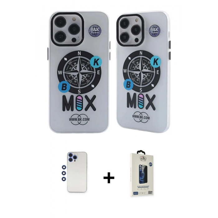 MARSİLYAN™- iPhone 12 Pro Max Kılıf Nova Doku Koleksiyonu - Siyah Bilvis Hayalet Cam Ekran Koruyucu + Lacivert Shine Kamera Lens