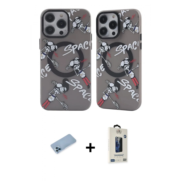 MARSİLYAN™- iPhone 12 Pro Max Kılıf Nova Doku Koleksiyonu - Siyah Bilvis Hayalet Cam Ekran Koruyucu + Mavi Shine Kamera Lens Koruma Cam