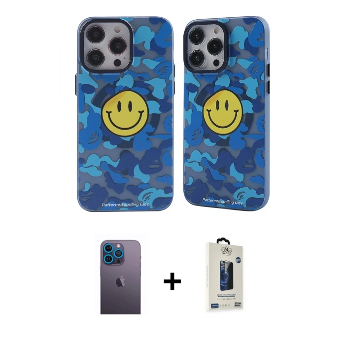 MARSİLYAN™- iPhone 12 Pro Max Kılıf Nova Doku Koleksiyonu - Siyah Bilvis Hayalet Cam Ekran Koruyucu + Neon Fosforlu Kamera Lens - MI