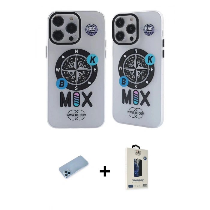 MARSİLYAN™- iPhone 12 Pro Max Kılıf Nova Doku Koleksiyonu - Siyah Bilvis Hayalet Cam Ekran Koruyucu + Mavi Shine Kamera Lens Koruma Cam