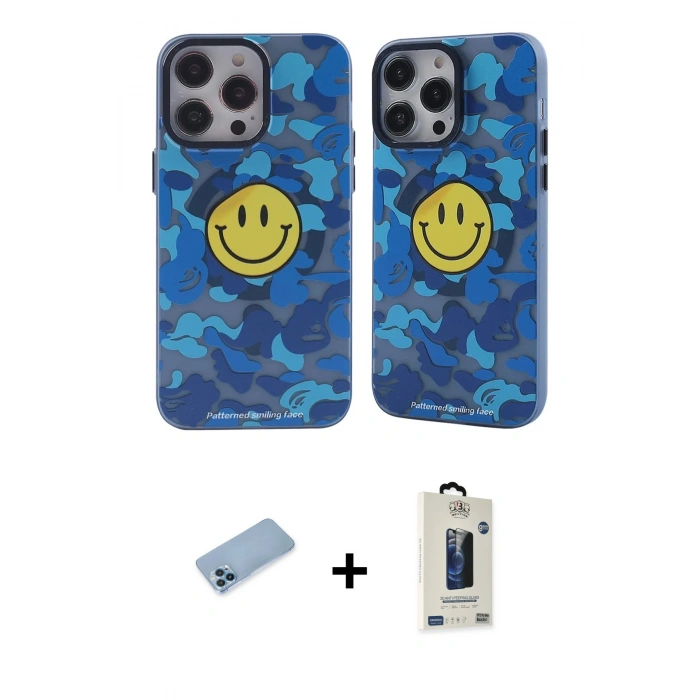 MARSİLYAN™- iPhone 12 Pro Max Kılıf Nova Doku Koleksiyonu - Siyah Bilvis Hayalet Cam Ekran Koruyucu + Mavi Shine Kamera Lens Koruma Cam
