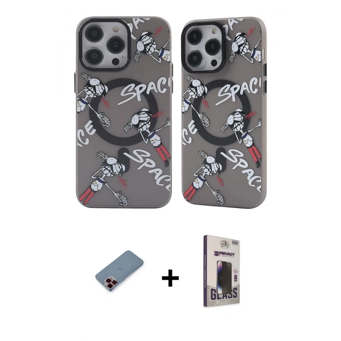 MARSİLYAN™- iPhone 12 Pro Max Kılıf Nova Doku Koleksiyonu - Siyah Bilvis Hayalet Cam Ekran Koruyucu + Metal Kamera Lens Koruma Cam - KI