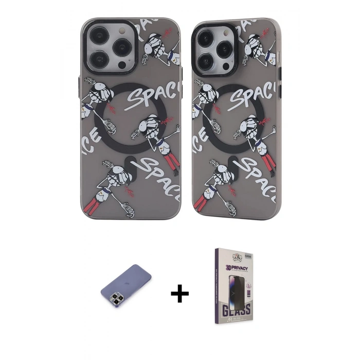 MARSİLYAN™- iPhone 12 Pro Max Kılıf Nova Doku Koleksiyonu - Siyah Bilvis Hayalet Cam Ekran Koruyucu + Metal Kamera Lens Koruma Cam - GD