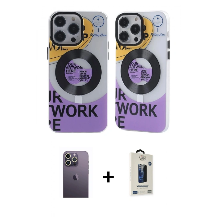 MARSİLYAN™- iPhone 12 Pro Max Kılıf Nova Doku Koleksiyonu - Siyah Bilvis Hayalet Cam Ekran Koruyucu + Neon Fosforlu Kamera Lens - BZ