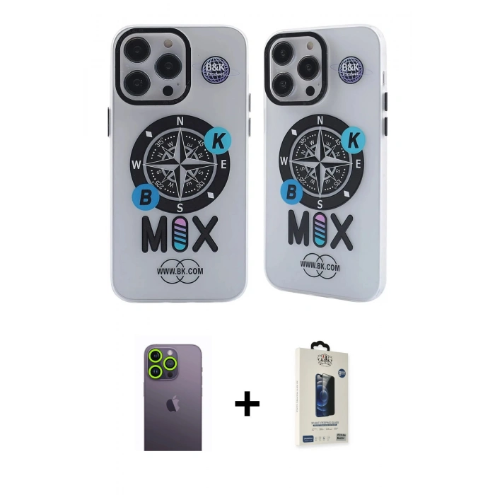 MARSİLYAN™- iPhone 12 Pro Max Kılıf Nova Doku Koleksiyonu - Siyah Bilvis Hayalet Cam Ekran Koruyucu + Neon Fosforlu Kamera Lens - YL