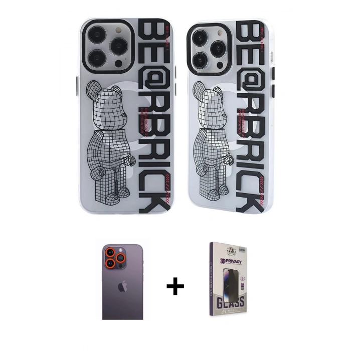 MARSİLYAN™- iPhone 12 Pro Max Kılıf Nova Doku Koleksiyonu - Siyah Bilvis Hayalet Cam Ekran Koruyucu + Neon Fosforlu Kamera Lens - TU