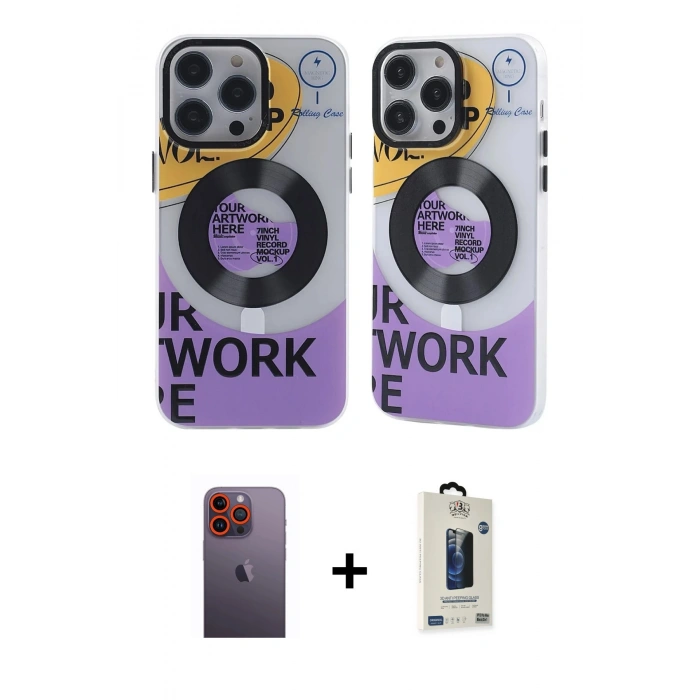 MARSİLYAN™- iPhone 12 Pro Max Kılıf Nova Doku Koleksiyonu - Siyah Bilvis Hayalet Cam Ekran Koruyucu + Neon Fosforlu Kamera Lens - TU