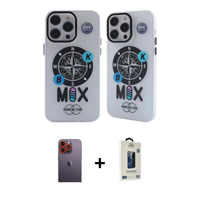 MARSİLYAN™- iPhone 12 Pro Max Kılıf Nova Doku Koleksiyonu - Siyah Bilvis Hayalet Cam Ekran Koruyucu + Neon Fosforlu Kamera Lens - TU