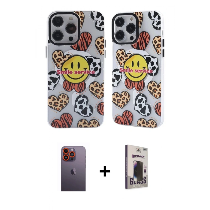 MARSİLYAN™- iPhone 12 Pro Max Kılıf Nova Doku Koleksiyonu - Siyah Bilvis Hayalet Cam Ekran Koruyucu + Neon Fosforlu Kamera Lens - TU