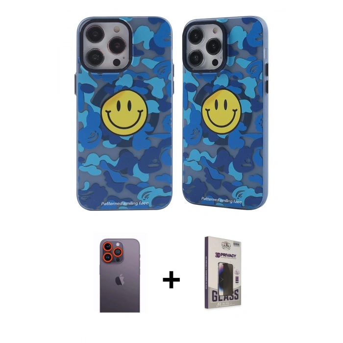 MARSİLYAN™- iPhone 12 Pro Max Kılıf Nova Doku Koleksiyonu - Siyah Bilvis Hayalet Cam Ekran Koruyucu + Neon Fosforlu Kamera Lens - TU