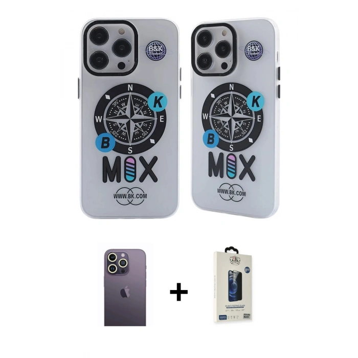 MARSİLYAN™- iPhone 12 Pro Max Kılıf Nova Doku Koleksiyonu - Siyah Bilvis Hayalet Cam Ekran Koruyucu + Neon Fosforlu Kamera Lens - BZ