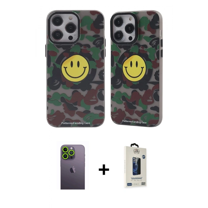 MARSİLYAN™- iPhone 12 Pro Max Kılıf Nova Doku Koleksiyonu - Siyah Bilvis Hayalet Cam Ekran Koruyucu + Neon Fosforlu Kamera Lens - YL