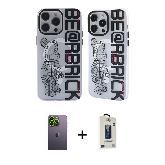MARSİLYAN™- iPhone 12 Pro Max Kılıf Nova Doku Koleksiyonu - Siyah Bilvis Hayalet Cam Ekran Koruyucu + Neon Fosforlu Kamera Lens - YL