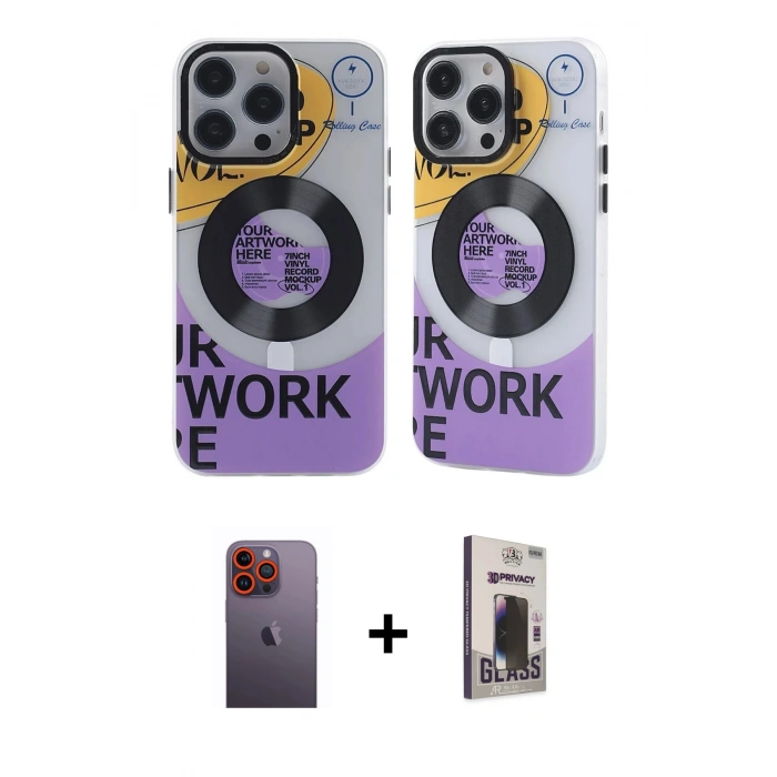 MARSİLYAN™- iPhone 12 Pro Max Kılıf Nova Doku Koleksiyonu - Siyah Bilvis Hayalet Cam Ekran Koruyucu + Neon Fosforlu Kamera Lens - TU