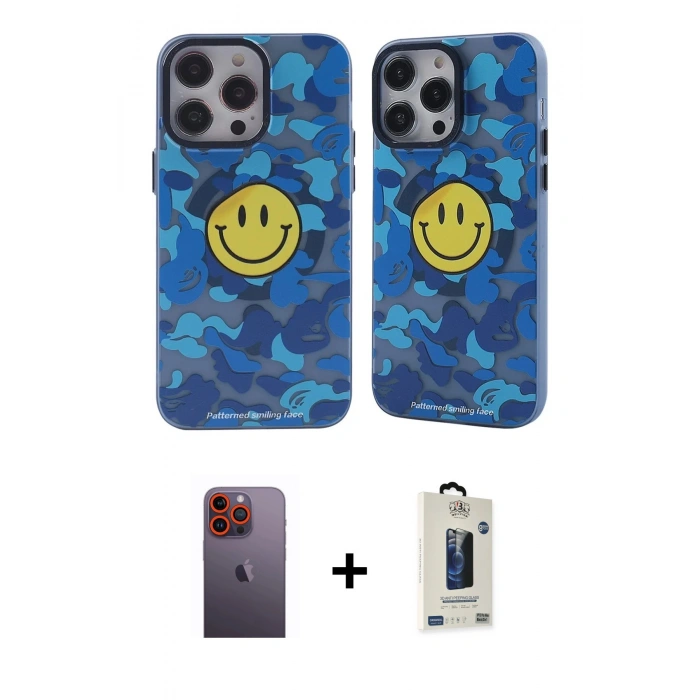 MARSİLYAN™- iPhone 12 Pro Max Kılıf Nova Doku Koleksiyonu - Siyah Bilvis Hayalet Cam Ekran Koruyucu + Neon Fosforlu Kamera Lens - TU
