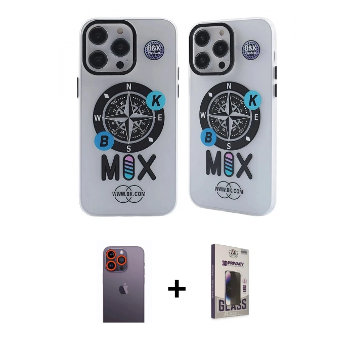 MARSİLYAN™- iPhone 12 Pro Max Kılıf Nova Doku Koleksiyonu - Siyah Bilvis Hayalet Cam Ekran Koruyucu + Neon Fosforlu Kamera Lens - TU