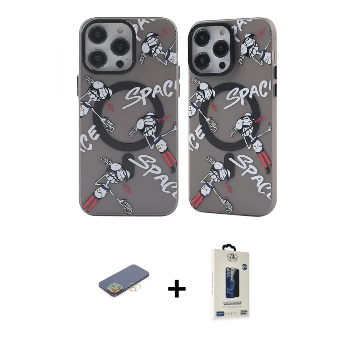 MARSİLYAN™- iPhone 12 Pro Max Kılıf Nova Doku Koleksiyonu - Siyah Bilvis Hayalet Cam Ekran Koruyucu + Renkli Kamera Lens Koruma Cam - SI