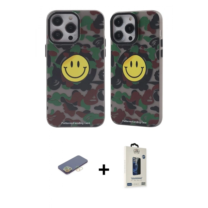MARSİLYAN™- iPhone 12 Pro Max Kılıf Nova Doku Koleksiyonu - Siyah Bilvis Hayalet Cam Ekran Koruyucu + Renkli Kamera Lens Koruma Cam - SI