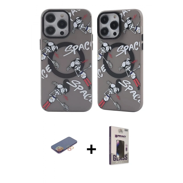 MARSİLYAN™- iPhone 12 Pro Max Kılıf Nova Doku Koleksiyonu - Siyah Bilvis Hayalet Cam Ekran Koruyucu + Renkli Kamera Lens Koruma Cam - TU