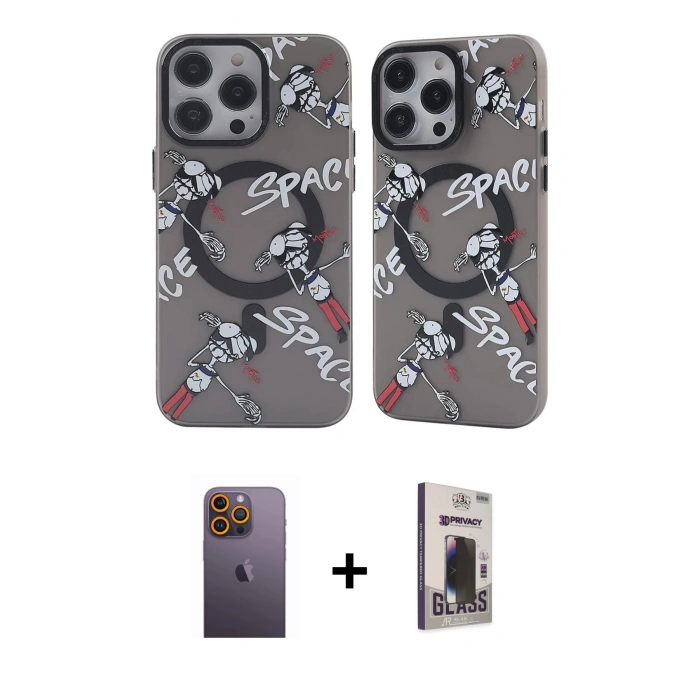 MARSİLYAN™- iPhone 12 Pro Max Kılıf Nova Doku Koleksiyonu - Siyah Bilvis Hayalet Cam Ekran Koruyucu + Sarı Neon Fosforlu Kamera Lens
