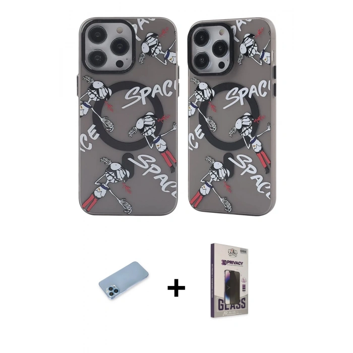 MARSİLYAN™- iPhone 12 Pro Max Kılıf Nova Doku Koleksiyonu - Siyah Bilvis Hayalet Cam Ekran Koruyucu + Shine Kamera Lens Koruma Cam - MI