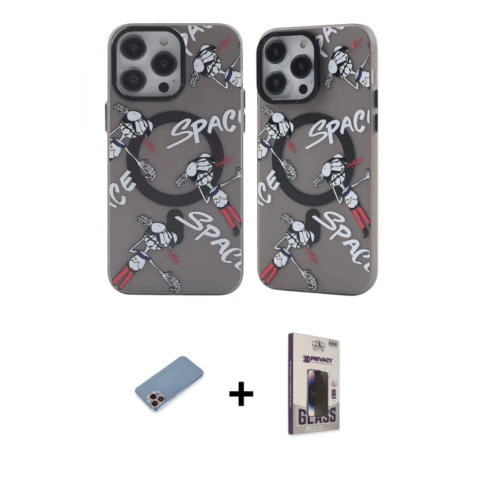 MARSİLYAN™- iPhone 12 Pro Max Kılıf Nova Doku Koleksiyonu - Siyah Bilvis Hayalet Cam Ekran Koruyucu + Shine Kamera Lens Koruma Cam - PE