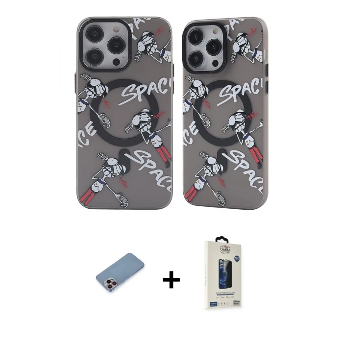 MARSİLYAN™- iPhone 12 Pro Max Kılıf Nova Doku Koleksiyonu - Siyah Bilvis Hayalet Cam Ekran Koruyucu + Shine Kamera Lens Koruma Cam - PE