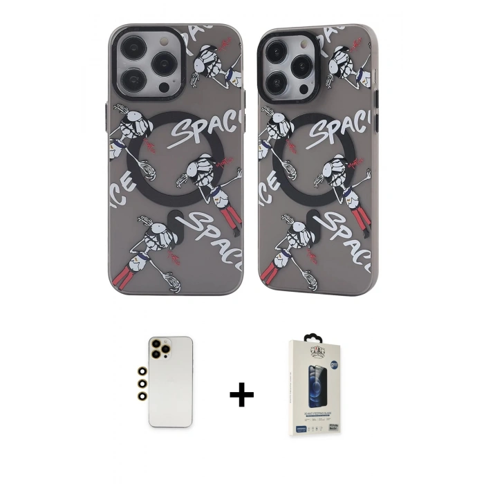 MARSİLYAN™- iPhone 12 Pro Max Kılıf Nova Doku Koleksiyonu - Siyah Bilvis Hayalet Cam Ekran Koruyucu + Shine Kamera Lens - GD