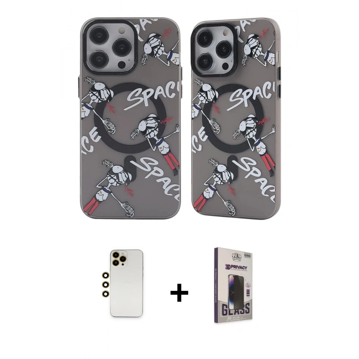 MARSİLYAN™- iPhone 12 Pro Max Kılıf Nova Doku Koleksiyonu - Siyah Bilvis Hayalet Cam Ekran Koruyucu + Shine Kamera Lens - GD