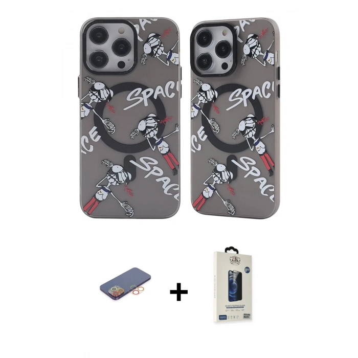 MARSİLYAN™- iPhone 12 Pro Max Kılıf Nova Doku Koleksiyonu - Siyah Bilvis Hayalet Cam Ekran Koruyucu + Renkli Kamera Lens Koruma Cam - TU