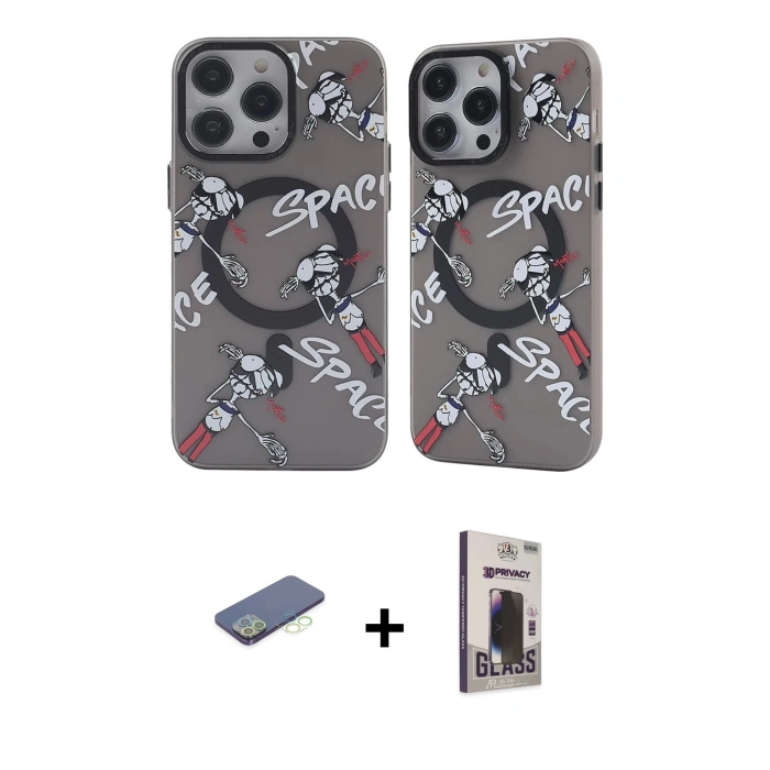 MARSİLYAN™- iPhone 12 Pro Max Kılıf Nova Doku Koleksiyonu - Siyah Bilvis Hayalet Cam Ekran Koruyucu + Renkli Kamera Lens Koruma Cam - YL