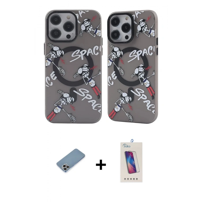 MARSİLYAN™- iPhone 12 Pro Max Kılıf Nova Doku Koleksiyonu - Siyah Joko 5D Cam + Shine Kamera Lens Koruma Cam - GI