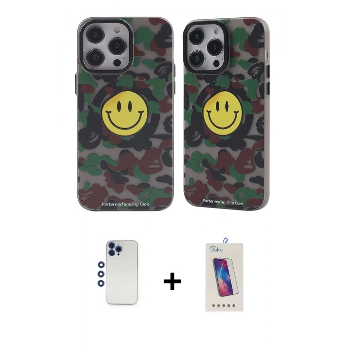 MARSİLYAN™- iPhone 12 Pro Max Kılıf Nova Doku Koleksiyonu - Siyah Joko 5D Cam + Lacivert Shine Kamera Lens