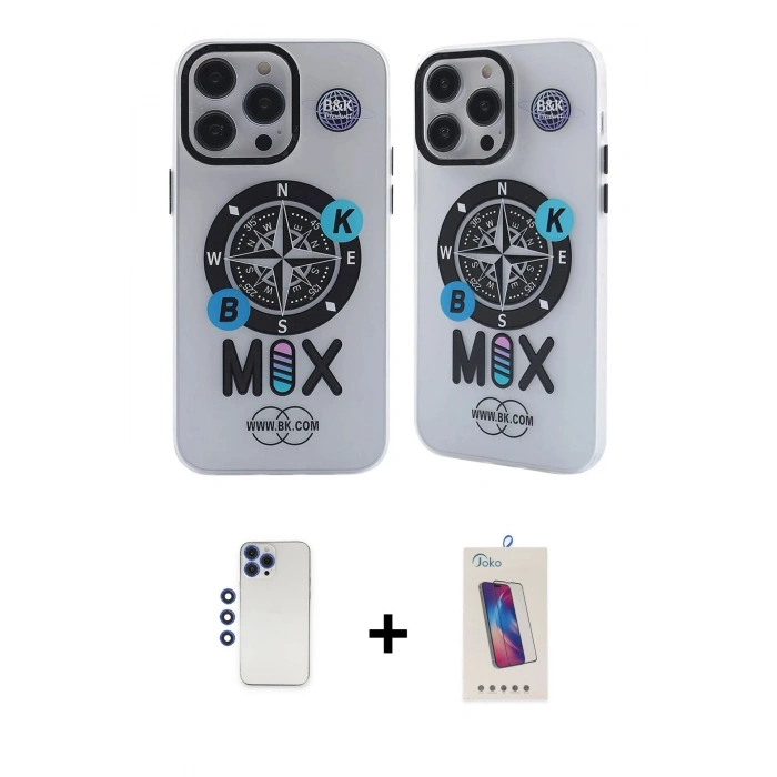 MARSİLYAN™- iPhone 12 Pro Max Kılıf Nova Doku Koleksiyonu - Siyah Joko 5D Cam + Lacivert Shine Kamera Lens