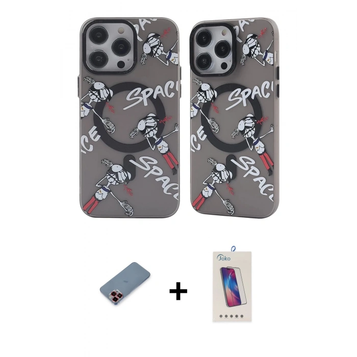 MARSİLYAN™- iPhone 12 Pro Max Kılıf Nova Doku Koleksiyonu - Siyah Joko 5D Cam + Metal Kamera Lens Koruma Cam - KI