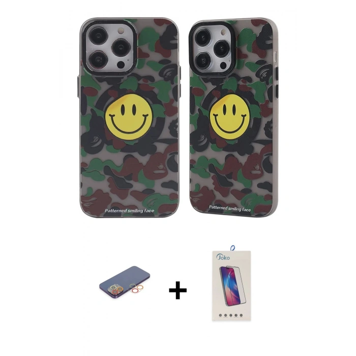 MARSİLYAN™- iPhone 12 Pro Max Kılıf Nova Doku Koleksiyonu - Siyah Joko 5D Cam + Renkli Kamera Lens Koruma Cam - TU