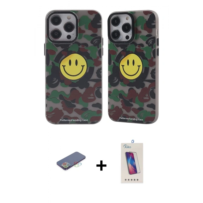 MARSİLYAN™- iPhone 12 Pro Max Kılıf Nova Doku Koleksiyonu - Siyah Joko 5D Cam + Renkli Kamera Lens Koruma Cam - MI