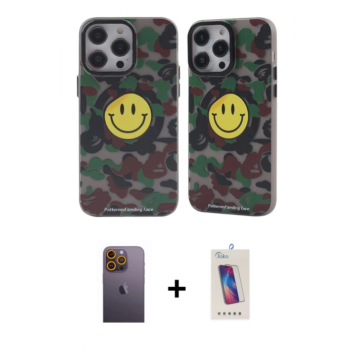 MARSİLYAN™- iPhone 12 Pro Max Kılıf Nova Doku Koleksiyonu - Siyah Joko 5D Cam + Neon Fosforlu Kamera Lens - SI