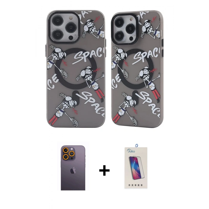 MARSİLYAN™- iPhone 12 Pro Max Kılıf Nova Doku Koleksiyonu - Siyah Joko 5D Cam + Neon Fosforlu Kamera Lens - SI